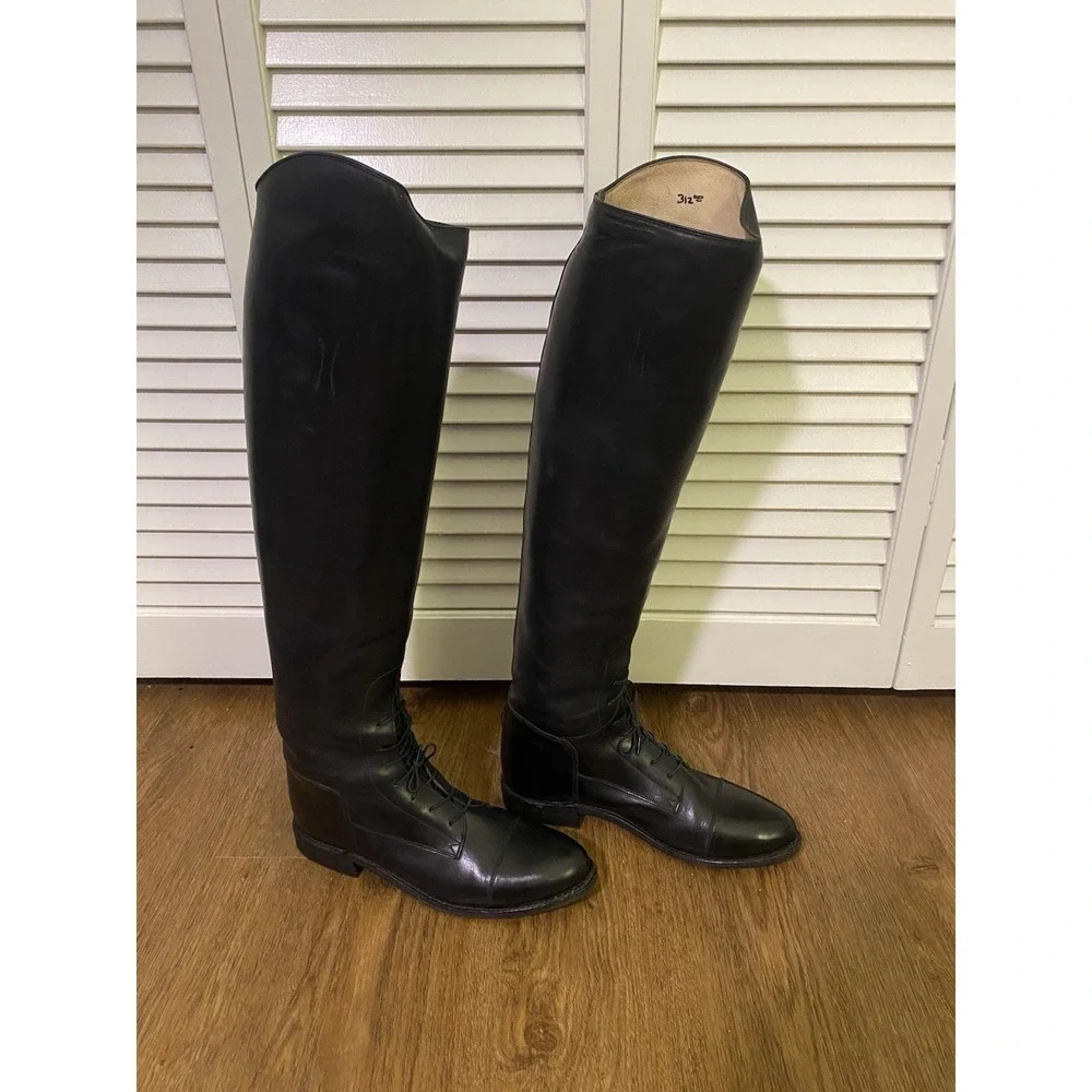 Vintage Y2K English Tall Riding Boots Black Leather Slim‎ Calf 7.5 Equestrian